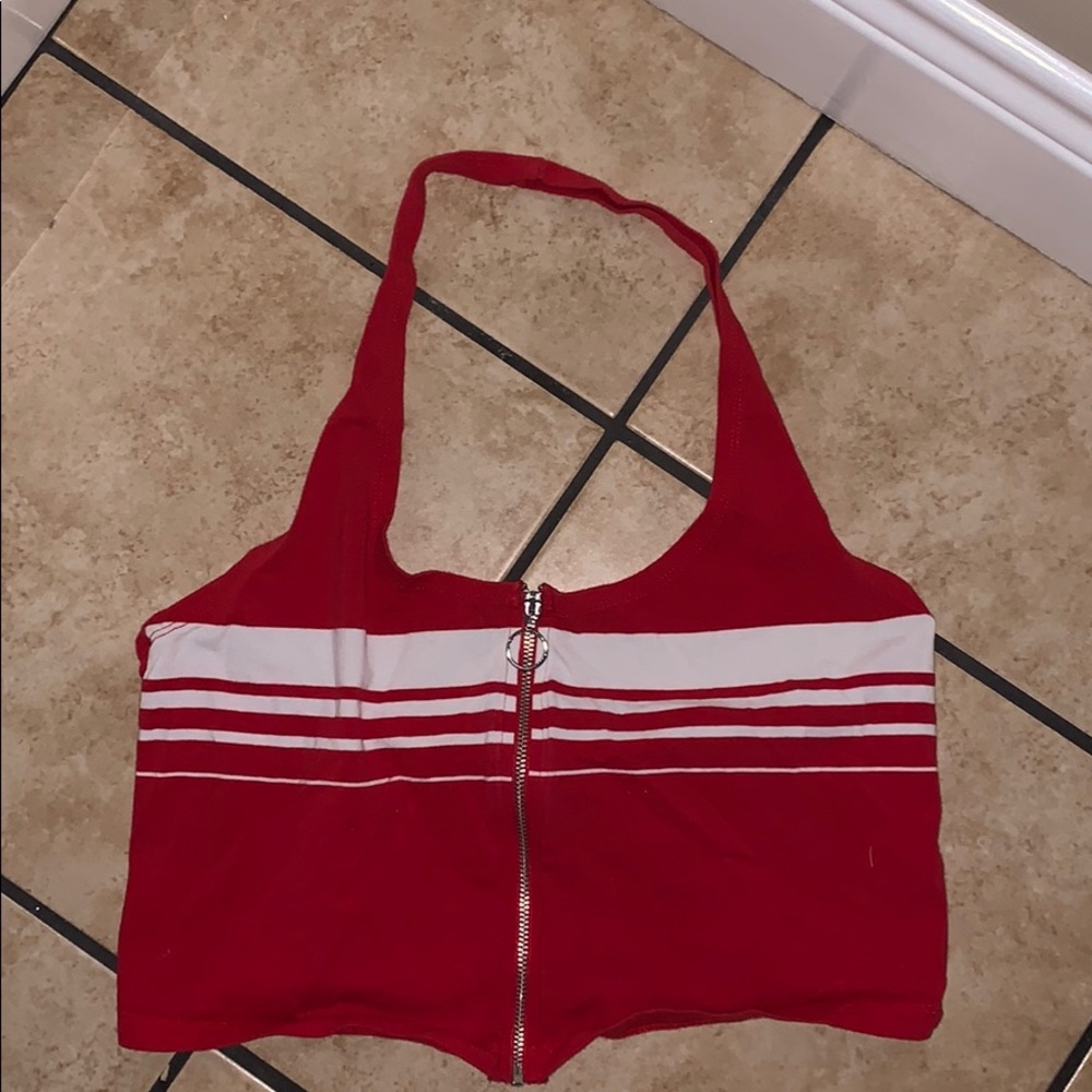 Cropped Halter Tank with Zipper